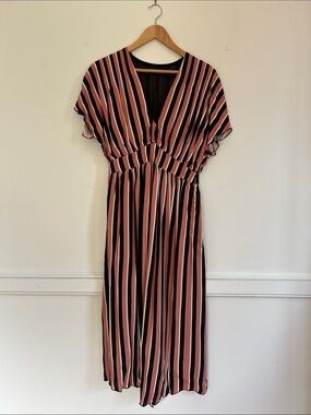 Zara Rose and Black Vertical Stripe Midi Dress